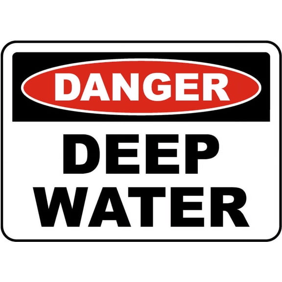 Vinyl Stickers - Danger Deep Water Sign - Safety and Warning Warehouse Signs Stickers - 3.5" x 5" - 3 Pack