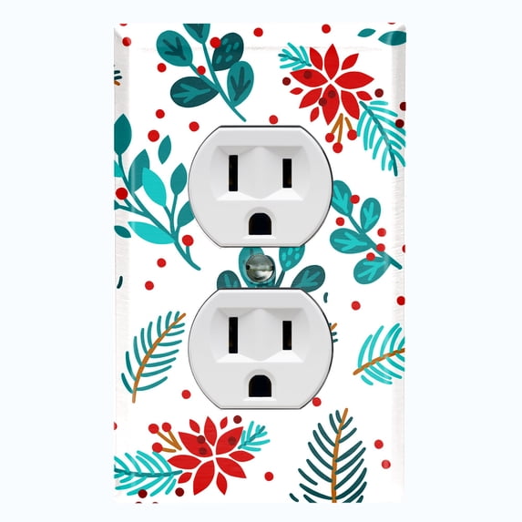 Metal Light Switch Plate Cover Festive Floral Mistletoe Cranberry Holly Stems XMS008