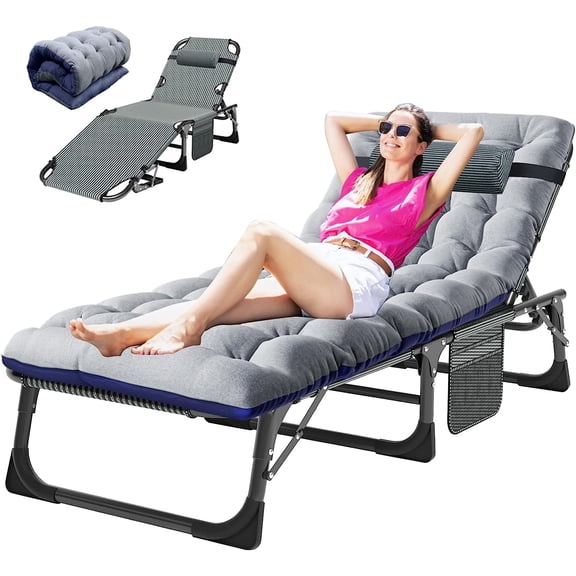 ABORON Folding Guest Bed,Adjustable 5-Position,Folding Lounge Chair,Folding Bed Cot With 2-Sided Soft Removeable Pad & Side Pocket