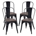 thumbnail image 3 of Topbuy Set of 4 Style Metal Dining Side Chair Wood Seat Stackable Bistro Cafe New, 3 of 8
