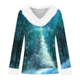 thumbnail image 4 of LEBONYARD Women's Trendy Plush Collar Cuff V-Neck Chic Christmas Tree Printed Pullover Top Casual Long Sleeved Loose Fit Warm Ladies Christmas Top, 4 of 4