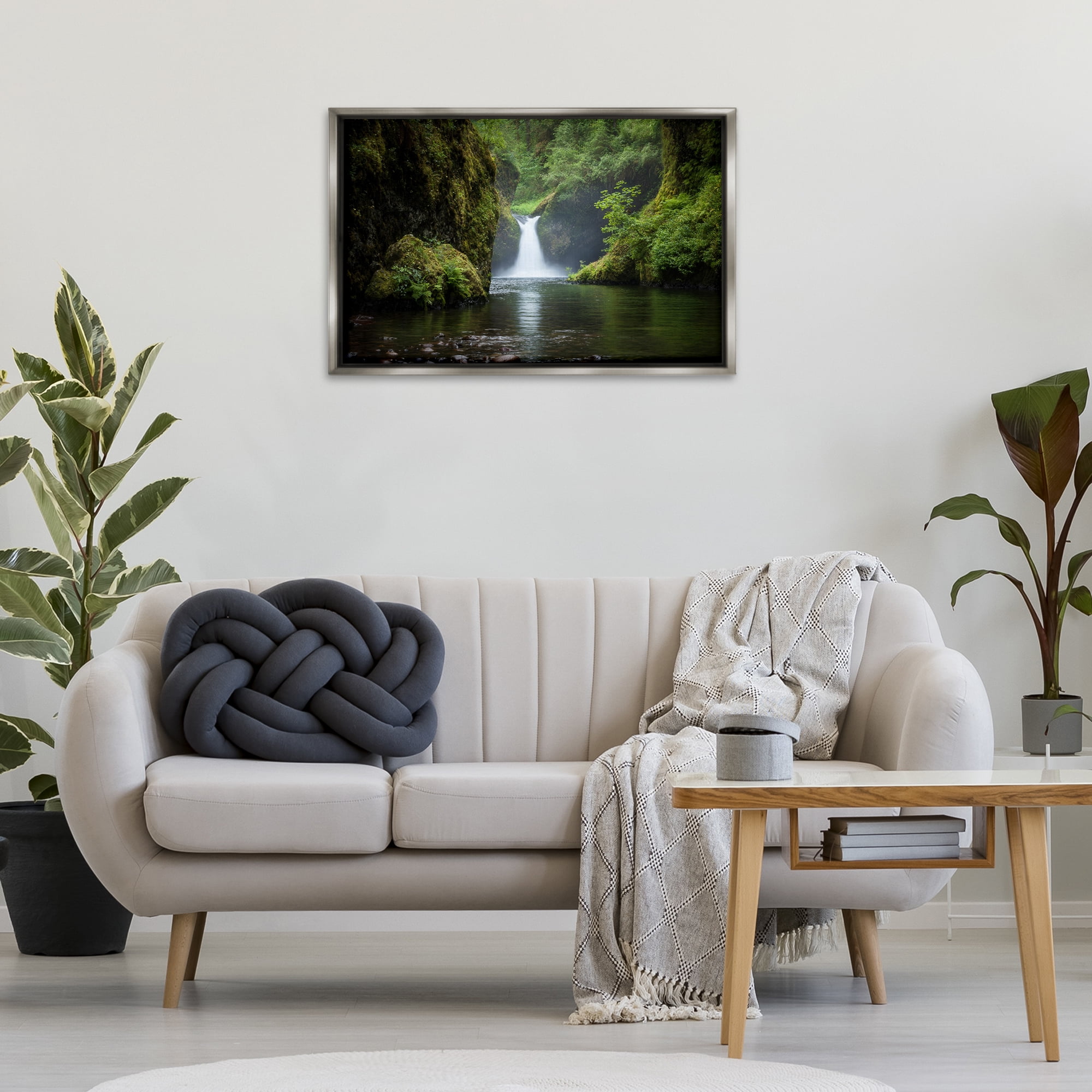 Stupell Industries Peaceful Waterfall Creek Landscape & Nature Photography Gray Floater Framed Canvas Art Print Wall Art, 31 x 21