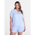 thumbnail image 2 of Joyspun Women’s Modal-Blend Ruffle Trim Notch Collar Top and Shorts Pajama Set, 2 Piece, Sizes XS-3X, 2 of 6