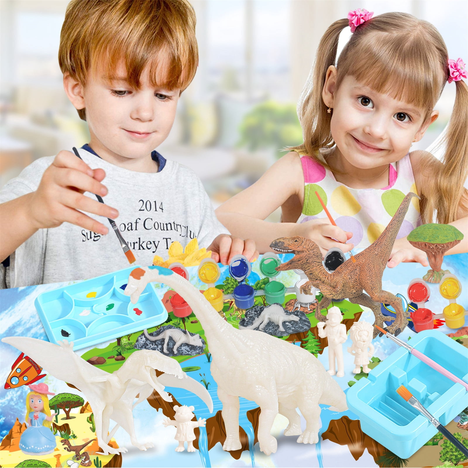 Coollooc Painting Dinosaurs for Kids Paintable 3D Dinosaur Toys Kit Decorate Your Own Dinosaur Figurine DIY Arts Crafts Set for Boys and Girls Age 4 and Up, 44pcs Totally