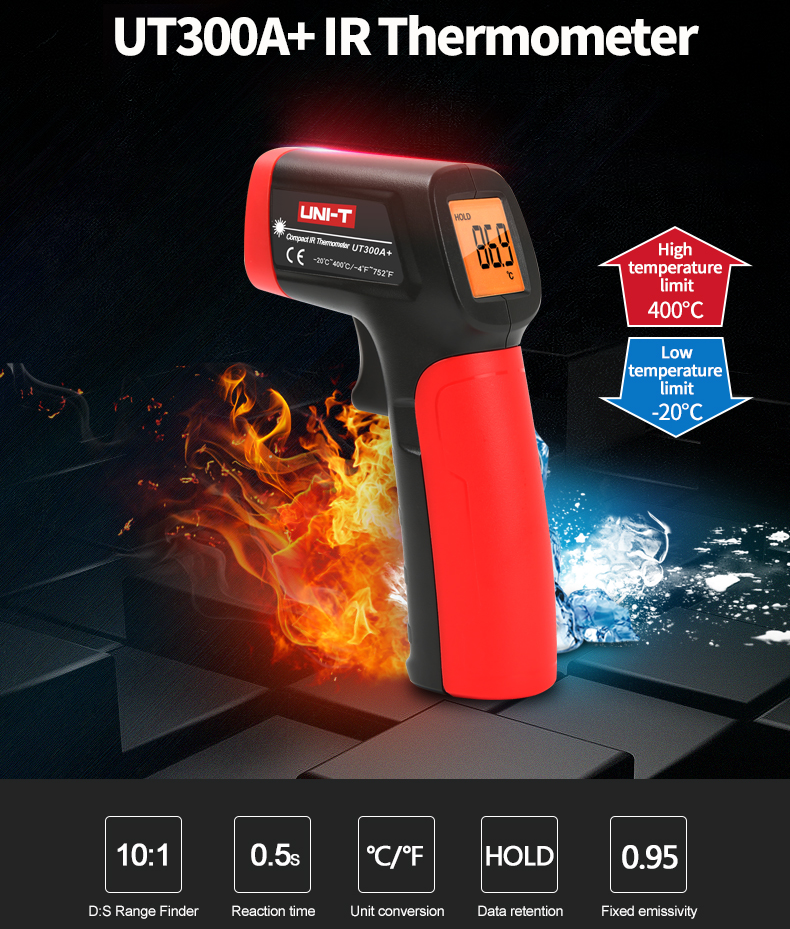 UNI-T Uni-trend Industrial Thermometer UT300A+ Laser Infrared Thermometer Handheld Termometro Digital Industrial Non Contact Laser Temperature Meter Gun(UT300A+)