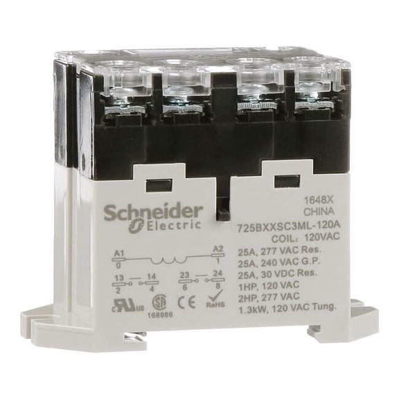 DIN Rail & Top Flange, Enclosed Power Relay, Square, 25 A, 6 Pins, Screw