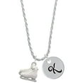 thumbnail image 1 of Delight Jewelry Silvertone White Ice Skates Silvertone Script Initial Disc - K - Charm Necklace, 20"+3", 1 of 4