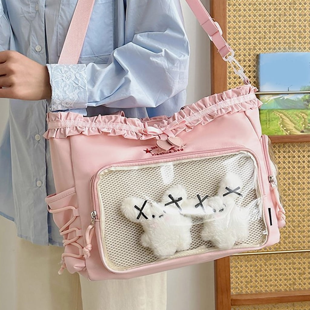 Simple Shoulder Bag Large Capacity Commuting Bag Teens Ruched Lace Bows Ita Bag