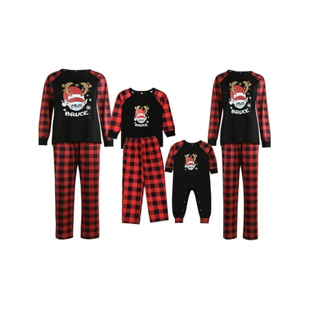 

Tretra Matching Family Pajamas Sets Christmas PJ s with Deer Long Sleeve Tee and Plaid Pants Loungewear