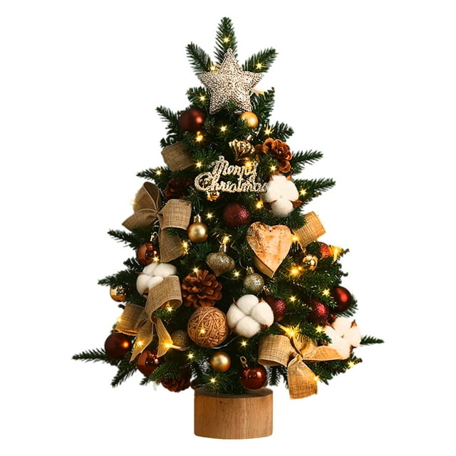 Christmas Tree Set Home Desktop DIY 45CM Small Tree PVC Lighted Tabletop Timer DIY Decorations Stable Easy Storage for Christmas Decoration Props