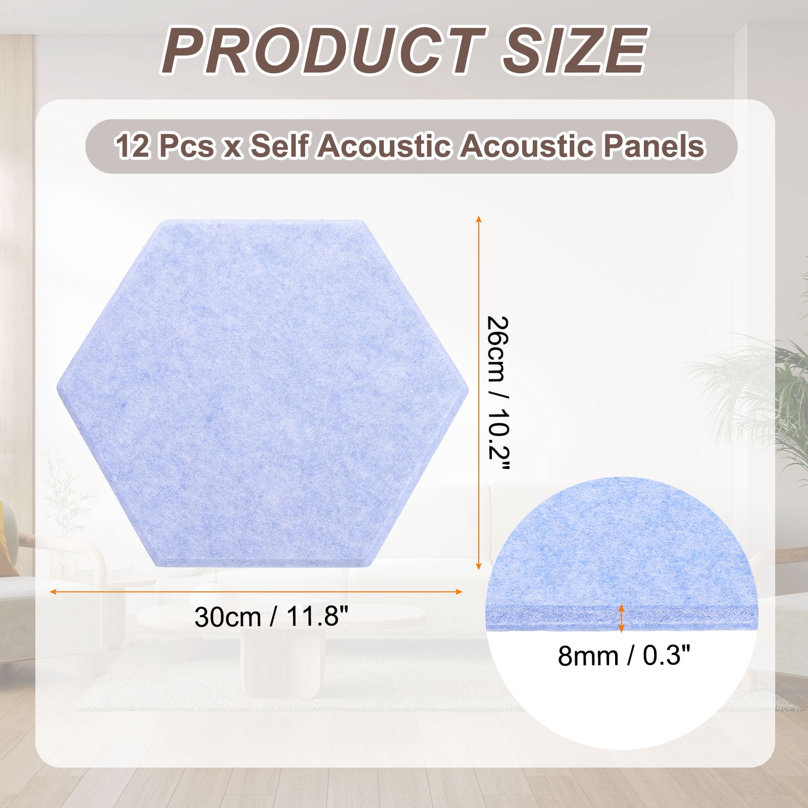 Uxcell 12pcs Acoustic Panels 10.2" x 11.8" x 0.3" Hexagon Self Adhesive Sound Proof Wall Panels High Density Sound Deadening Foam Panel for Home Office Recording Room Studio, Light Blue