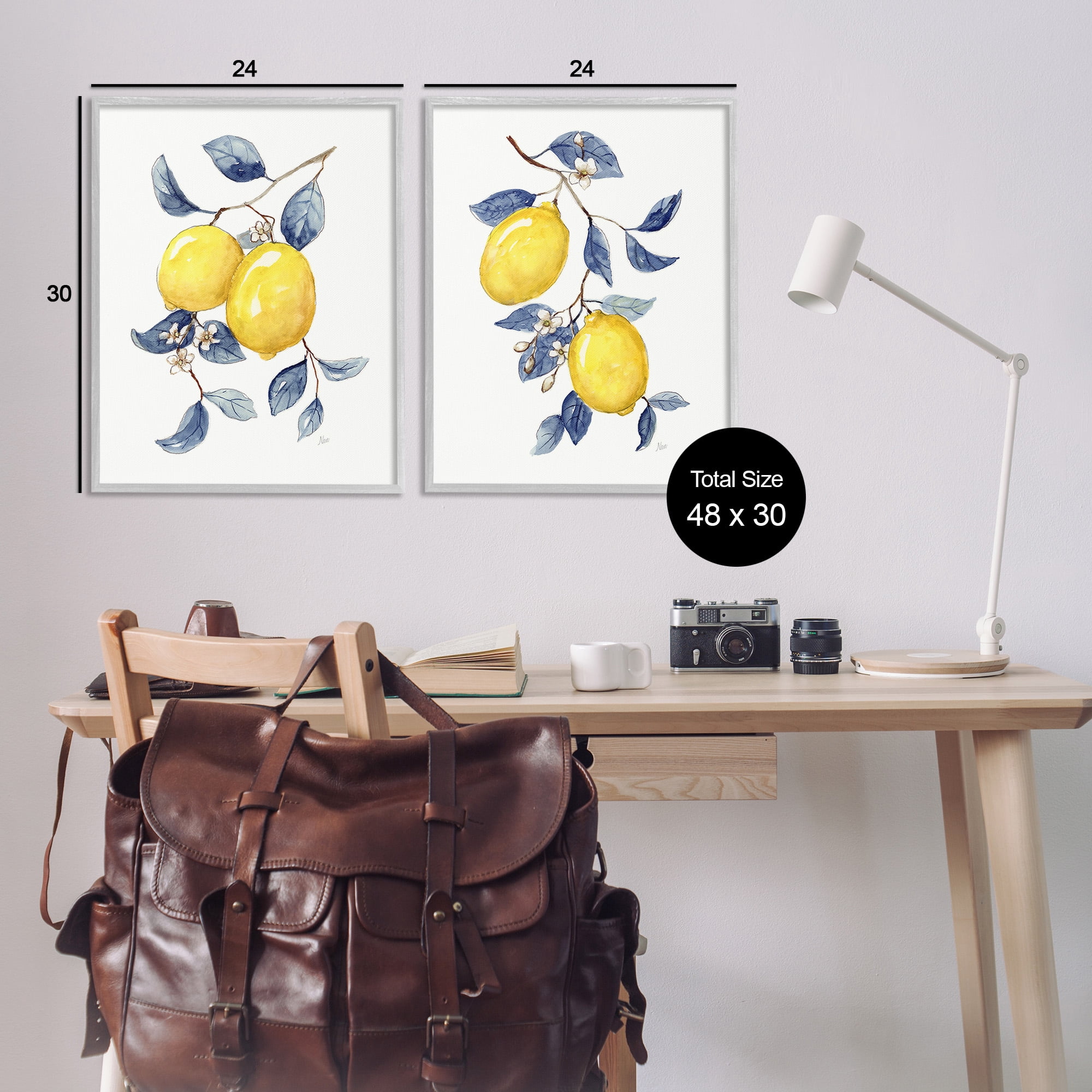 Stupell Industries Budding Lemon Blossoms Food & Beverage Painting Gray Framed Art Print Wall Art, 24 x 30, Set of 2