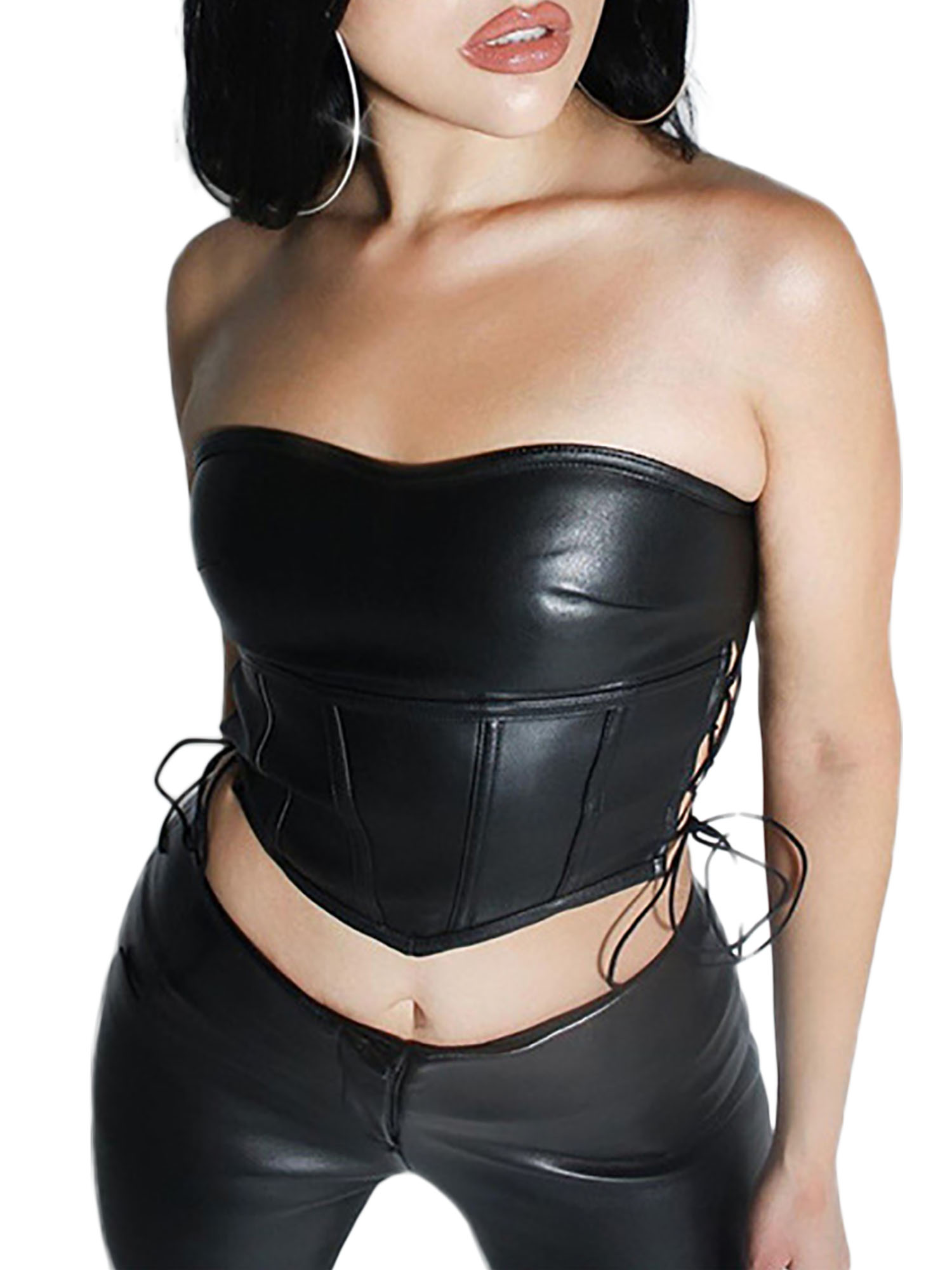 black pu bandeau top