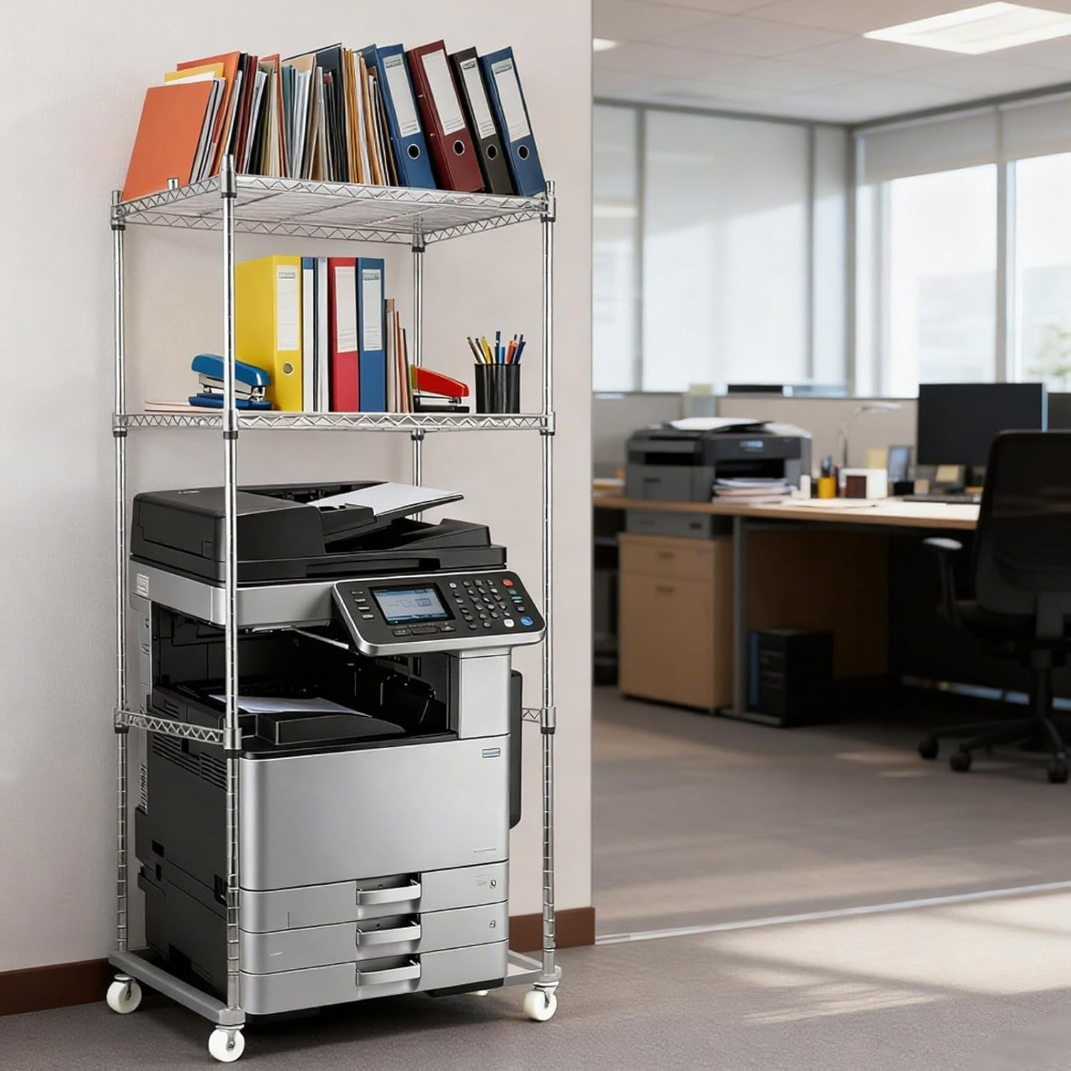2 Tier Mini Fridge Shelf Over Fridge Storage Rack with Adjustable Height and Lockable Wheels for Dorm Office Space Saving Organizer