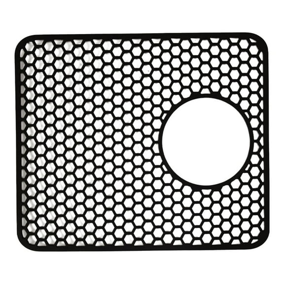 kowaku Kitchen Sink Mat Sink Protector with Center Hole Heat Resistant Silicone Drain Pad, Dish Rack Mat for Porcelain Dishes, Pot , Black
