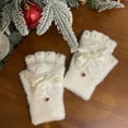 thumbnail image 4 of Half Finger Winter Gloves with Heart Bowtie Warm and Windproof Hand Warmer Short Gloves for Office School Daily Wear, 4 of 11