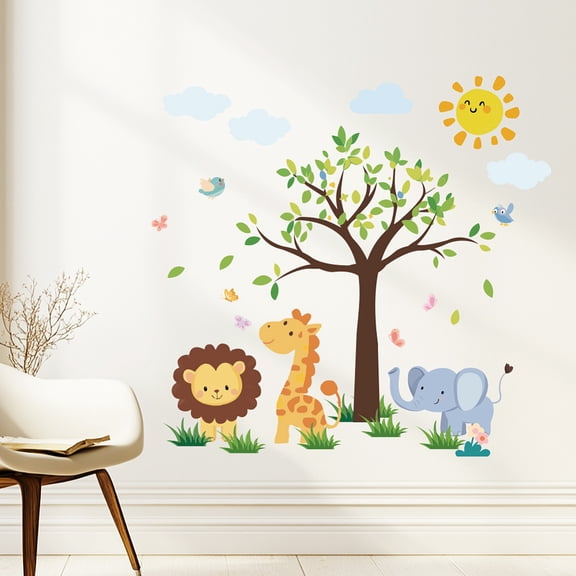 Wall Stickers Watercolor Animals Peel and Stick Wall Decals 2 Sheets Removable Art Decor for Bedroom Nursery Playroom Bathroom Office Decoration DIY