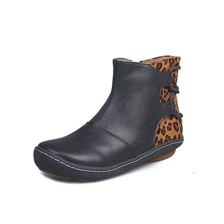 

Fangasis Ladies Anti-Slip Leather Boot Round Toe Short Bootie Walking Comfort Vintage Booties Gray 8.5