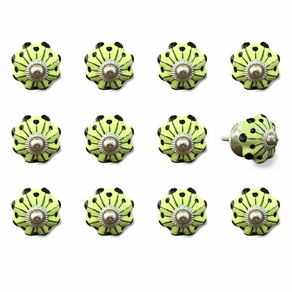 1.5" x 1.5" x 1.5" Yellow Green and Silver Knobs 12 Pack