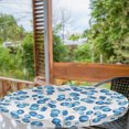 thumbnail image 2 of Ambesonne Leaf Print Fitted Round Tablecloth, Circular Leaves Oceanic, 40"- 44" Diameter, Azure Blue White, 2 of 5