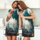 thumbnail image 4 of Balery Tropical Parrot Floral Artwork Camisón de manga corta con cuello redondo para mujer, cómodo y elegante., 4 of 6