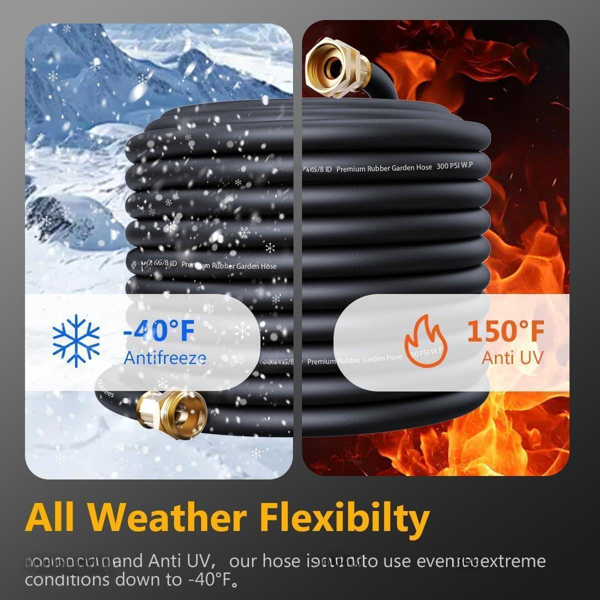 50ft *1 Inch Heavy Duty Rubber Garden Hose - 200psi Working  1000psi Burst Hot/cold Water Five-layered Braiding For Durability Versatile Gardening Agriculture Construction(black)