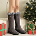 thumbnail image 6 of Boots for Women Christmas Low Heel Faux Cuff Warm Booties Fleece Line Slip On 2025 Trendy Round Toe Cold Weather Snow Boots, 6 of 7