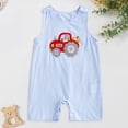 thumbnail image 2 of UngA Baby Boys Sleeveless Gingham Car Romper Infant Outfits One Piece Straps Overalls Plaid Striped Jumpsuit Summer Smocked Clothes (Blue,0-3 Months), 2 of 7