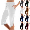 thumbnail image 1 of Pincandy Women's Solid Color Sports Casual Drawstring Elastic Waist Pants with Pockets, Split Hem, 7-Point Length, Casual & Daily Wear, 1 of 7