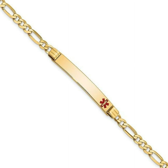 Primal Gold 14 Karat Yellow Gold Medical Red Enamel Figaro ID Bracelet