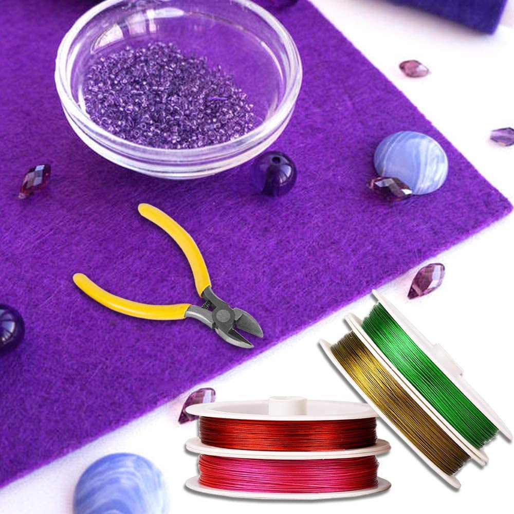 10 Pack Jewelry Beading Wire with Cutting Pliers, DaKuan Craft Wire Jewelry Beading Wire Tarnish Resistant Copper Wire for Jewelry Making (26 Gauge)