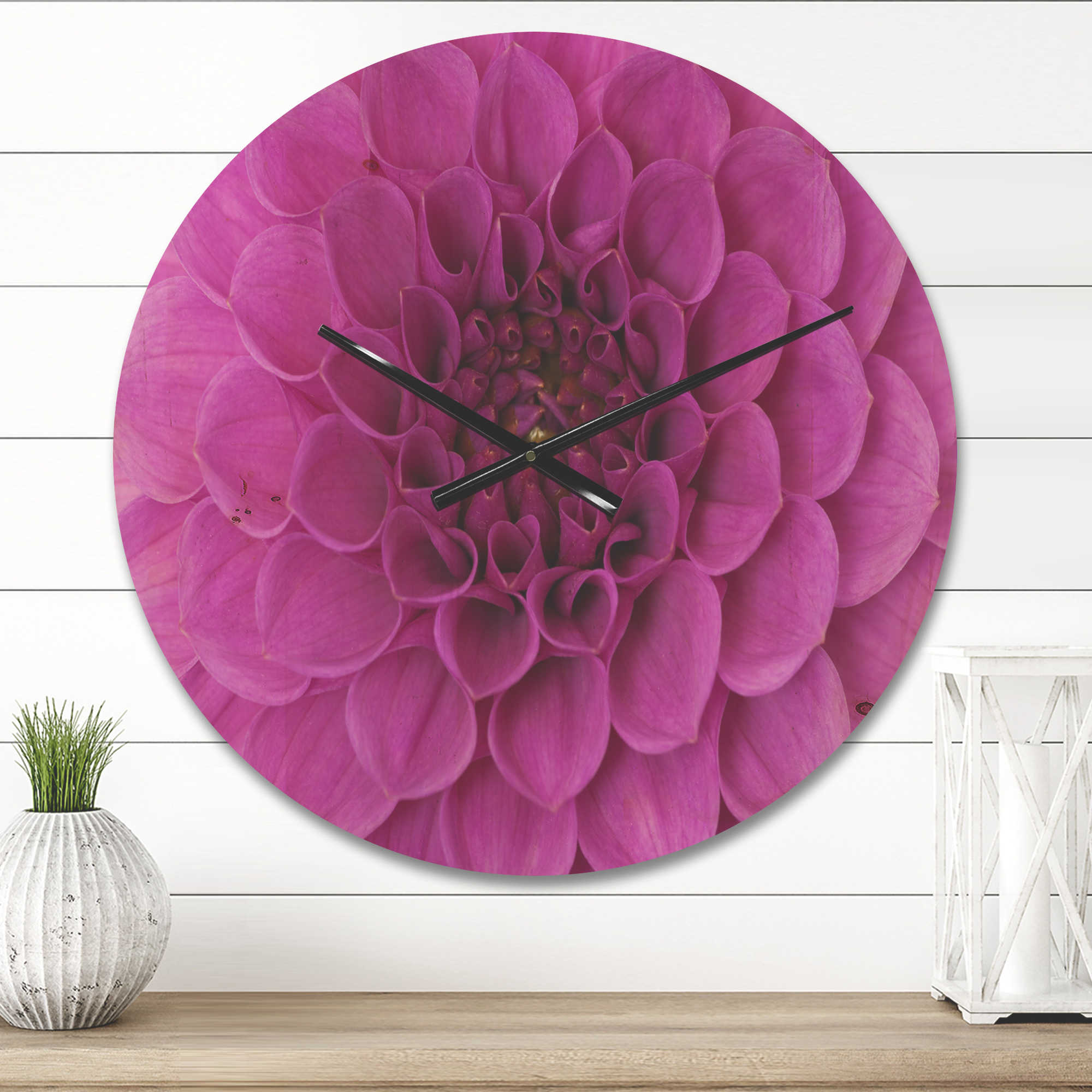 Designart 'Close Up Purple Flower and Petals ' Modern Wood Wall Clock