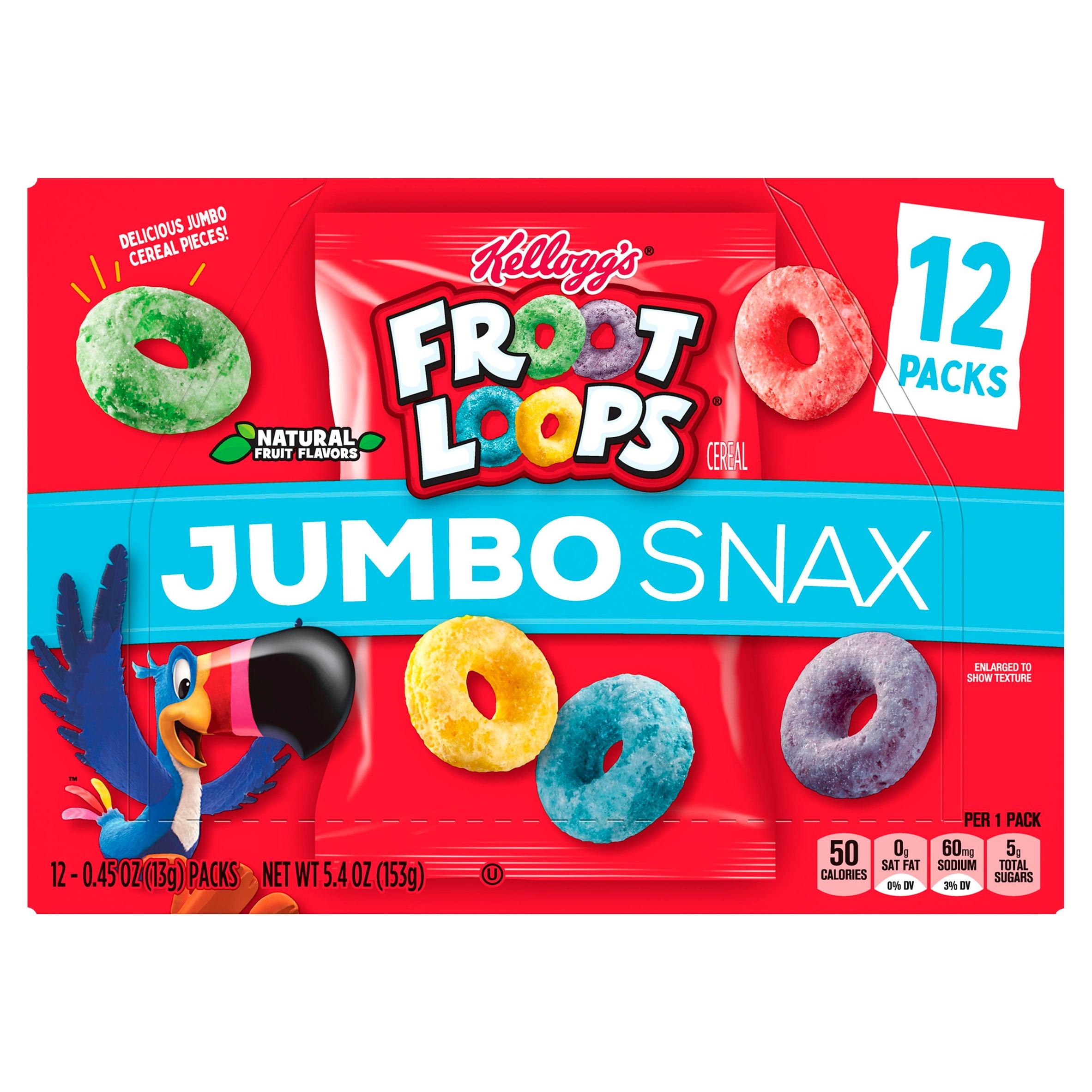Kellogg's Froot Loops Jumbo Snax Cereal Jumbo Size, 0.45 oz, 12 count