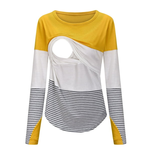Sexy Dance Women Nursing Tops Long Sleeve Breastfeeding Shirt Color Block  Side Ruched Maternity Clothes 