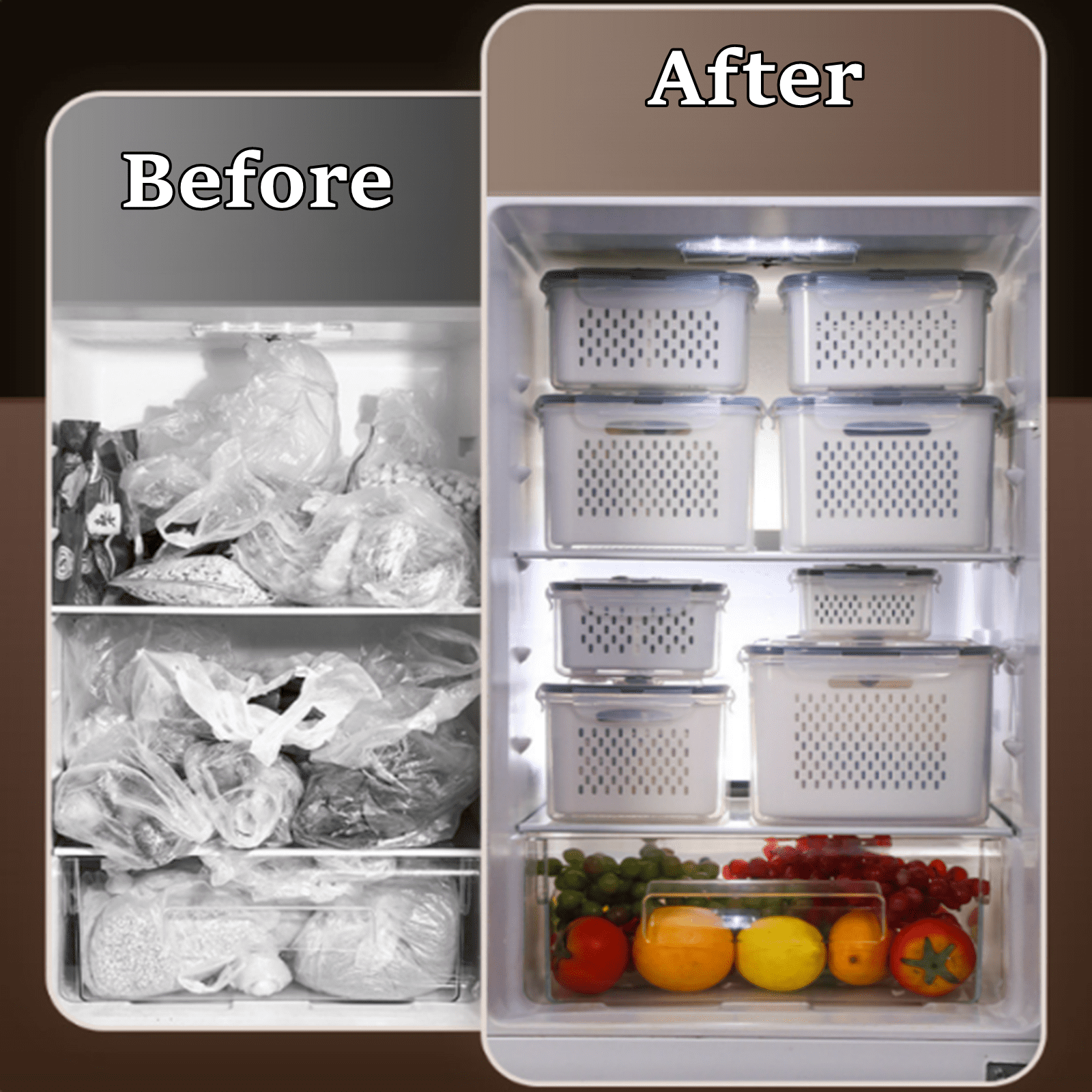 Bxaolu 4 PCS Fruit Storage Containers for Fridge with Removable Colander, Airtight Food Storage Container, Dishwasher Safe Produce Saver for Refrigerator, Keep Berry Fruit Fresh Longer