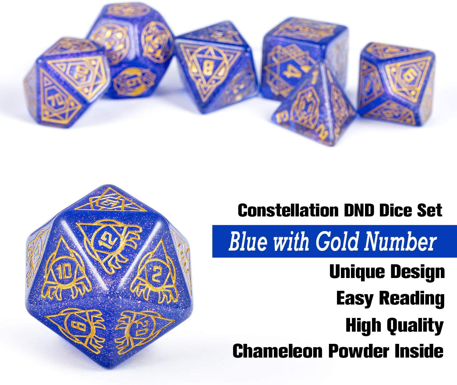 25mm Giant Polyhedral Dice Set D&D DNDND Constellation Patterns DND Dice with Metal Tin for Role Playing Game Dungeons and Dragons Black with Gold Number 