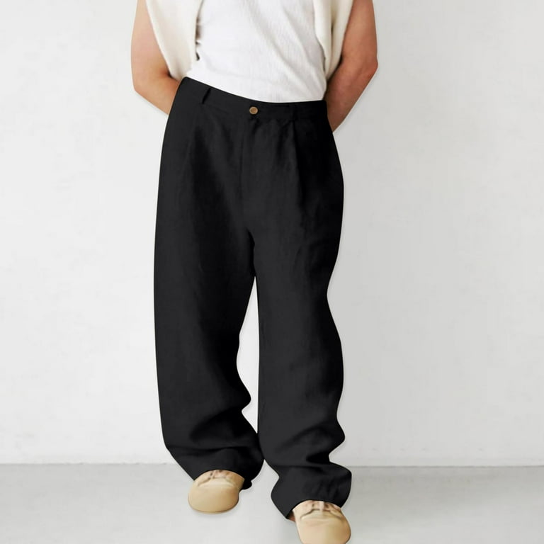Dagegui Cotton Linen Pants for Men Solid Color Wide Leg Dress Pant Summer  Lightweight Breathable Work Trousers with Pocket Black XL - Walmart.com