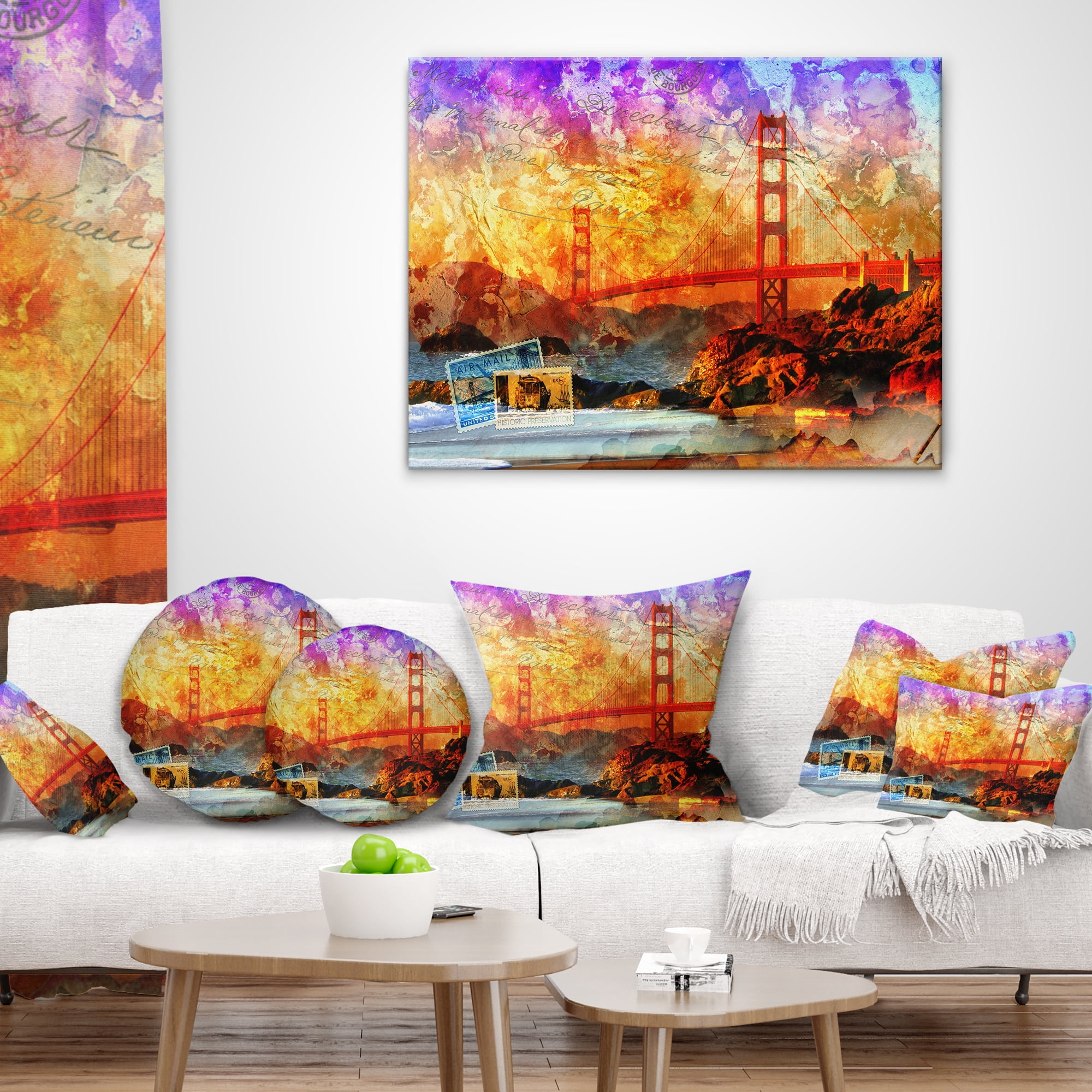 Designart San Francisco Bridge - Contemporary Throw Pillow - 12x20