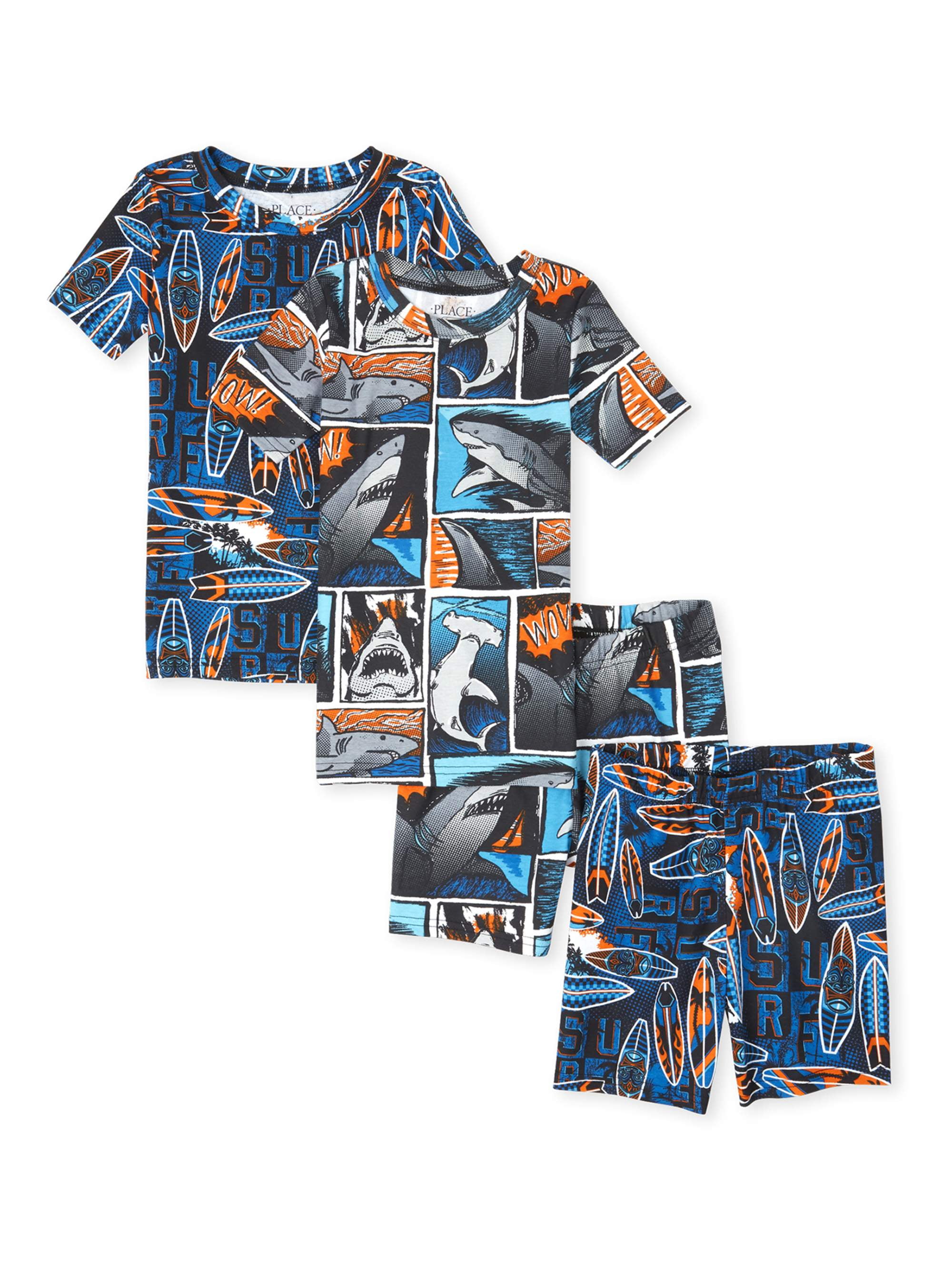 The Childrens Place Short Sleeve Comic Book Shark Print Pajama Short 4 ...