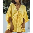 thumbnail image 3 of 2022 European And American Fashion Simple Seven-point Sleeve Cotton Pajamas Set Loose Pajama Pants Double-layer Yarn Design Sense Ladies Home Clothing Yellow L, 3 of 6