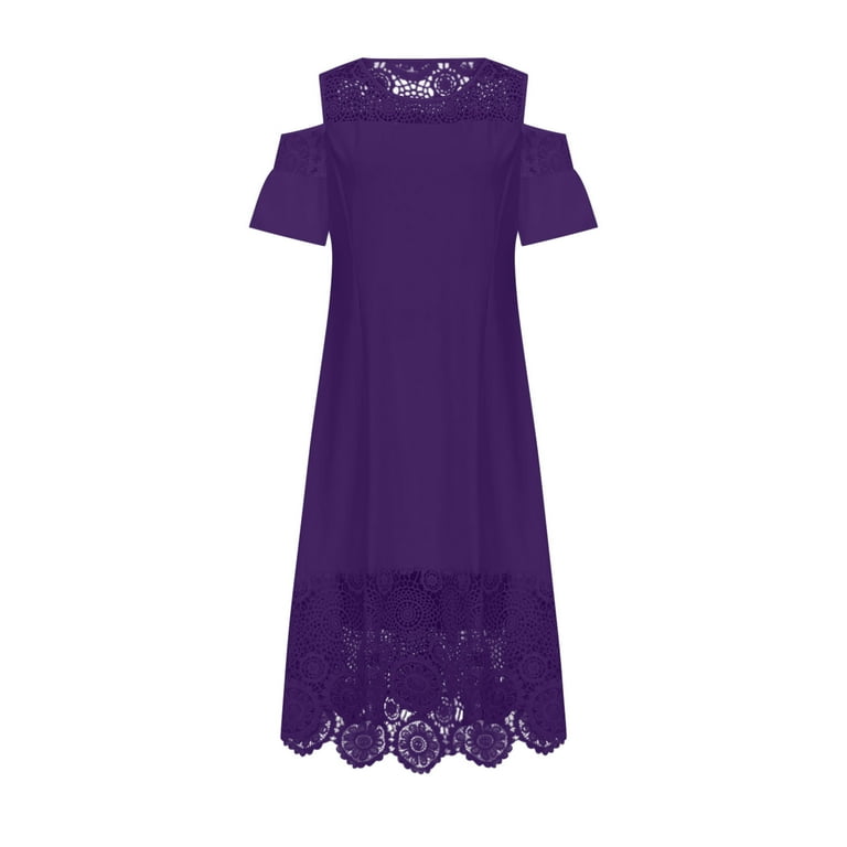 Patlollav Travel Clothes Women Dresses, Plus Size Women Dress Sexy Ruffle  Strapless Lace Splicing Short Sleeve Dresses
