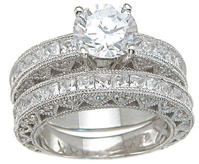 Iceposh - 925 Sterling Silver Princess Wedding Ring Set for Women