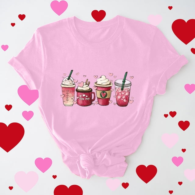 Meichang T-Shirts de la Saint-Valentin pour Femmes Mignons Cœur Graphique T-Shirts Manches Courtes Col Rond Cadeau de Saint-Valentin Tee Décontracté Cœurs Hauts