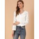 thumbnail image 2 of Allegra K Blusa con panel floral de encaje para mujer, cuello en V, manga larga, botón, frente, gasa, top blanco XL, 2 of 6