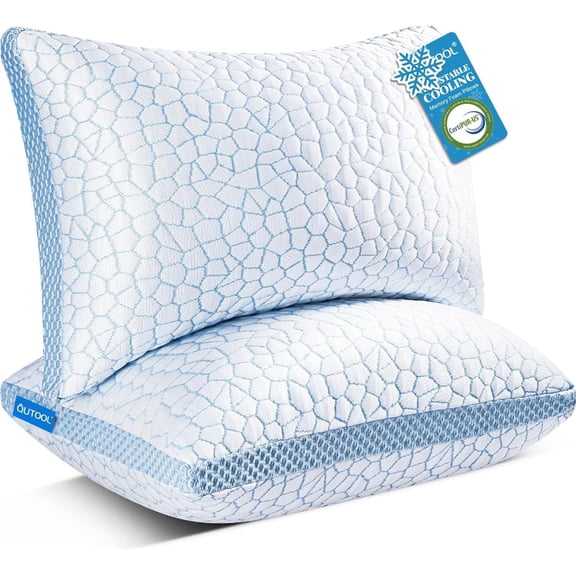 Enhanced Cooling Pillows for Sleeping, CertiPUR-US Shredded Memory Foam Pillows King Size Set of 2 for Hot Sleeper, Adjustable Bed Pillow for Side, Back, Stomach Sleepers Support Yet Soft, Blue