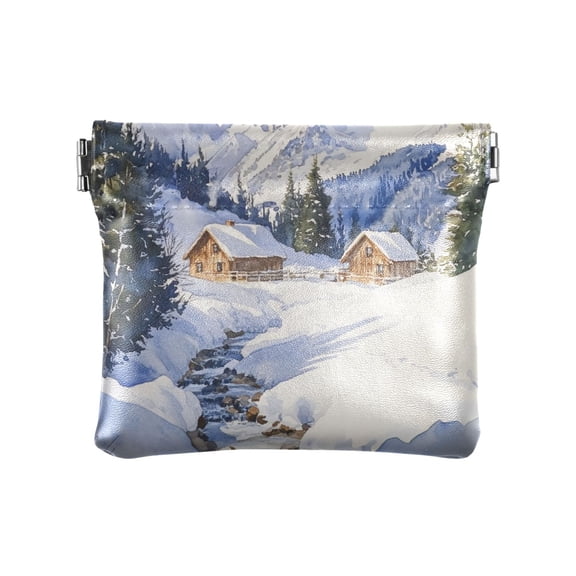 Leather Coin Wallet 4.33x3.74 Inch Portable Coin Wallet Coin Wallet Paper Wallet Card Wallet Storage Wallet Stylish and Sophisticated Snow Scene