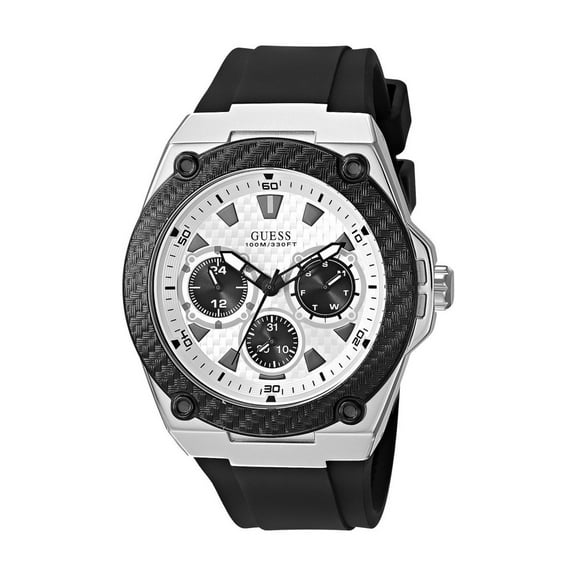 Guess Men U1049G3 White Dial Silicone Black Band Watch