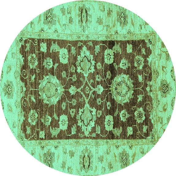 Ahgly Company Indoor Round Oriental Turquoise Blue Traditional Area Rugs, 3' Round
