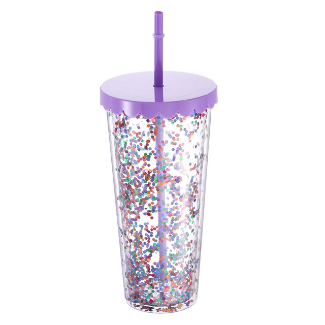Unique Bargains Gobelet Acrylique 24 oz avec Couvercle et Paille, Violet, Réutilisable, Double Paroi, Ensemble de 1