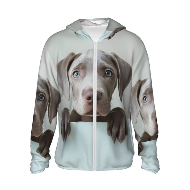 Fotbe Adorable Portrait de Chiot Veste de Protection Solaire UPF 50+ pour Hommes et Femmes avec Capuche et Poches Randonnée Performance Extérieure-Petite